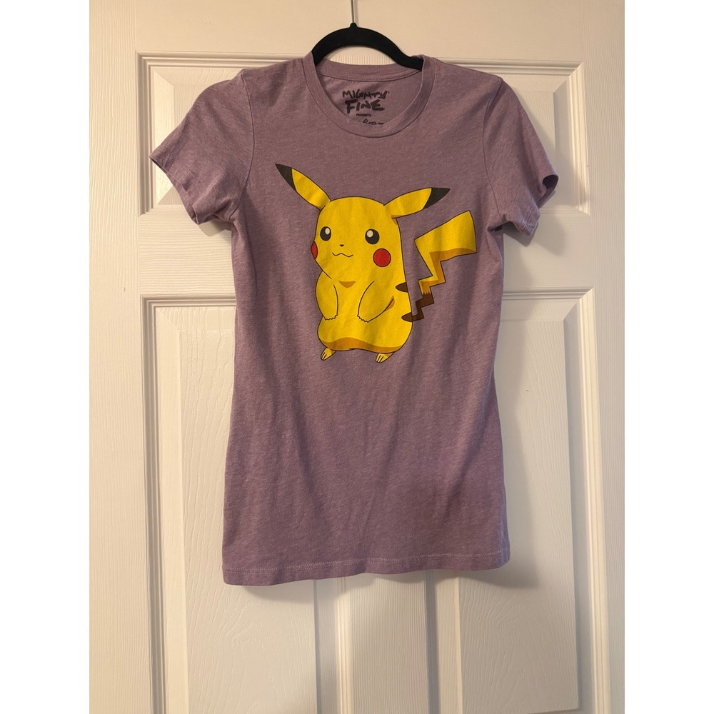 Mighty Fine Pokemon T-Shirt Womens M Purple Pikachu Double Sided Graphic Tee